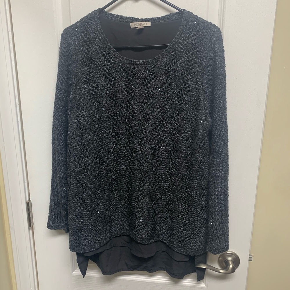 Sparkle sweater perfect for everyday or holiday wear. Charcoal color.